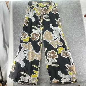 Her Destiny Wide Leg Pants Black Yellow Floral Womens L Mid Rise Hippie Boho